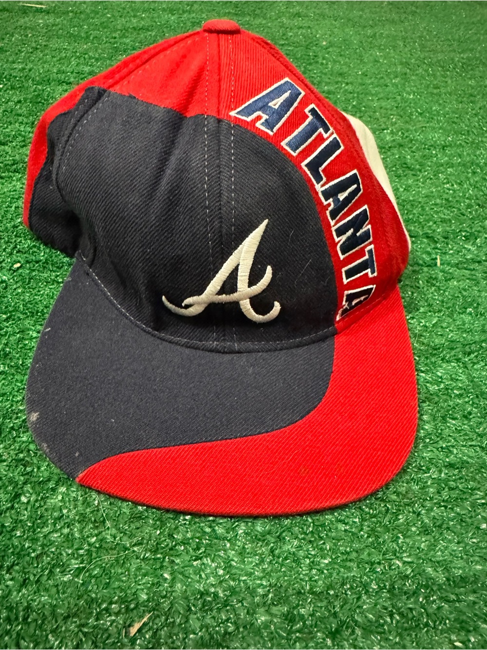 Vintage 90s Atlanta Braves American Needle Cooperstown Snapback Hat MLB Spellout